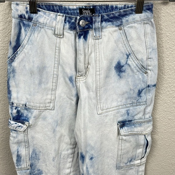Simple Society Baggy High Rise Cargo Utility Jeans Bleach Wash Sz 3 26 - Picture 2 of 12